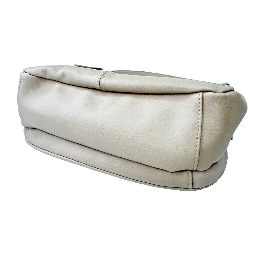 Giani Bernini Nappa Leather Hobo Beige Shoulder Zip Top Handbag Bag Silver Purse